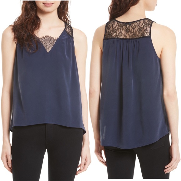 Joie Tops - Joie Alvery Silk Lace Trim Shell Tank Top Blouse L